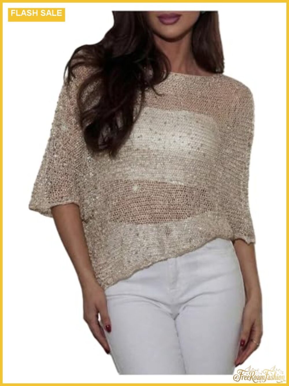 SHENHE Women's Crochet Sheer Poncho Shawl Top Sequin Coverup